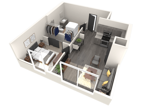 Floor plan for 1 bed, 1 bath, 615 sqft
